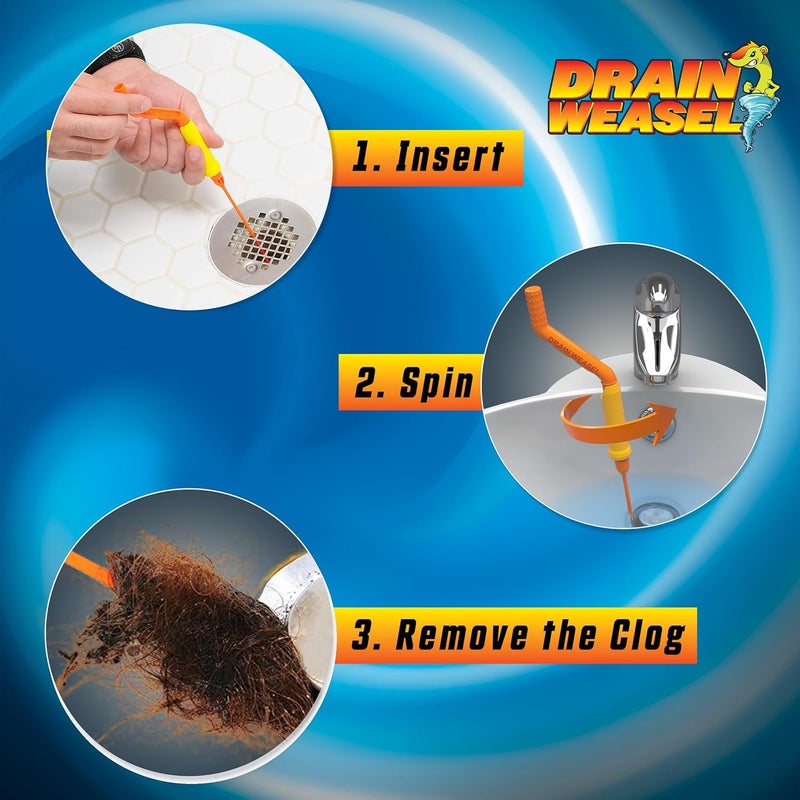 FlexiSnake Drain Weasel Sink Snake Hair Clog Remover Tool, Sink, Pipe, Bathroom, Bathtub Drain Cleaner, 18-inch Long, Flexible, Made in The USA, 10 Pack Wand Refills and Removable Handle - Image 4